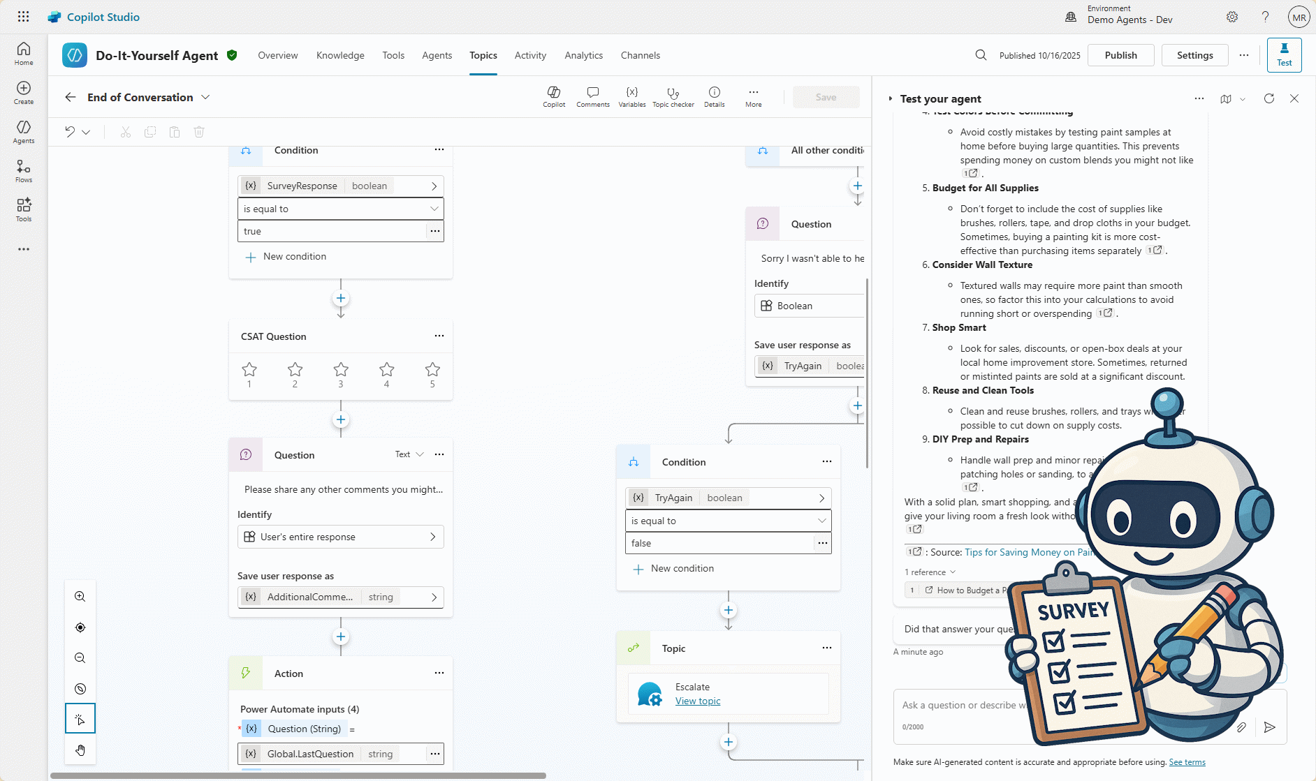 Adventures with Copilot Studio: Customizing the End of Conversation Topic
